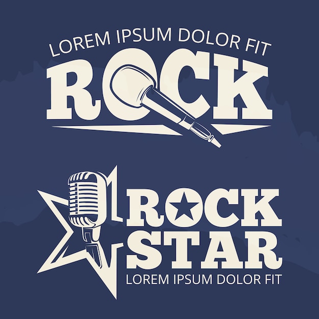 Vector rock star music labels on grunge backdrop