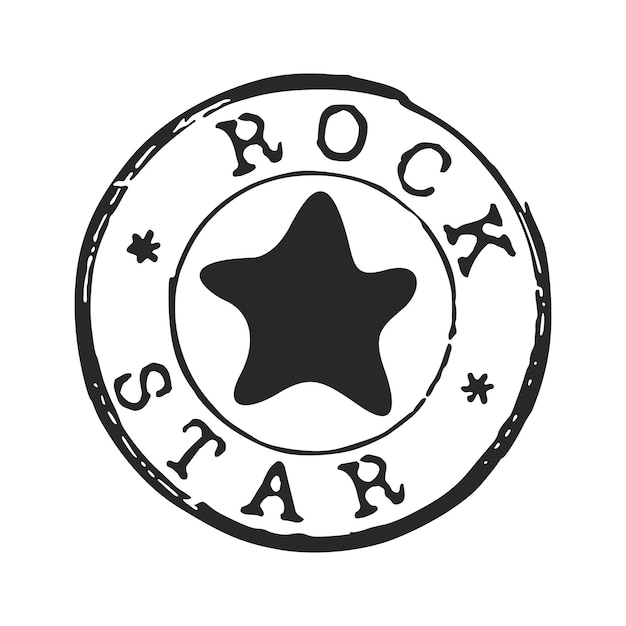 Rock Star round grunge rubber vector stamp with star inside