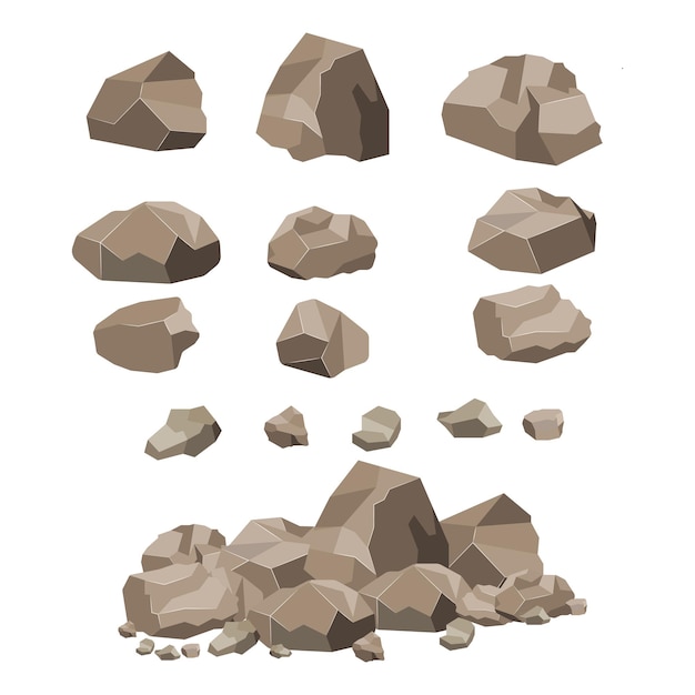 Vector rock stone big set cartoon