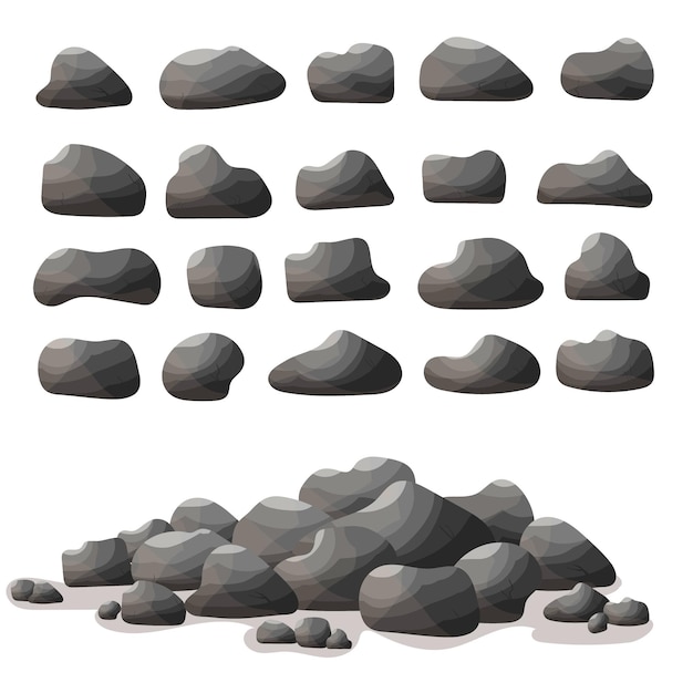 Rock stone cartoon in flat style. Set of different boulders. Natural stones pile. 