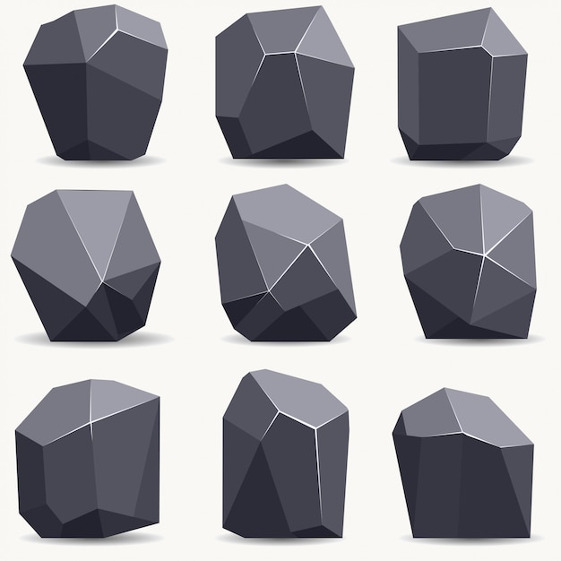 Vector rock stone cartoon in flat style. set of different boulders