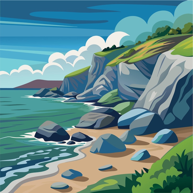 Vector rock stone coastal shore texture as background
