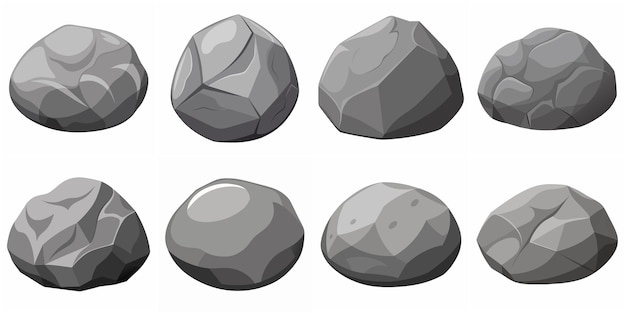 Rock stone set cartoon Cobble stone game objecten Vector grijze rots steen geïsoleerd op wit