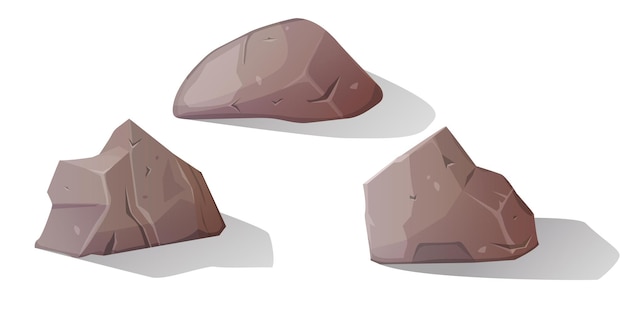 Rock stones boulder and broken rubble vector set multicolored stones and rocks isometric 3d view