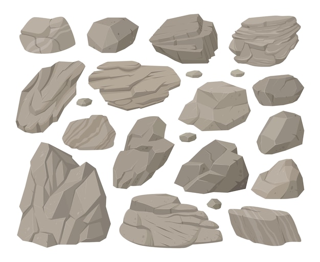 Rock stones cartoon rocks pebble pile and gray stones vector symbols illustration set