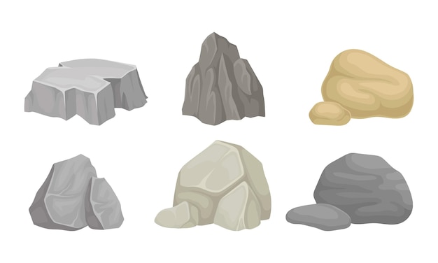 白い背景のベクトルセットに分離された岩石と<unk>石