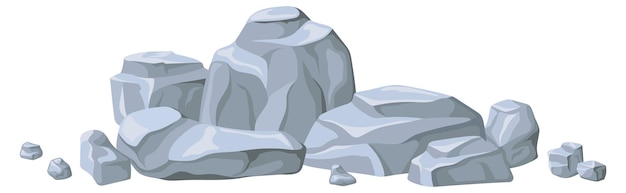 Vector rock stones pile. park black rocks, heap isometric cobblestone, cartoon vector isolated on white background