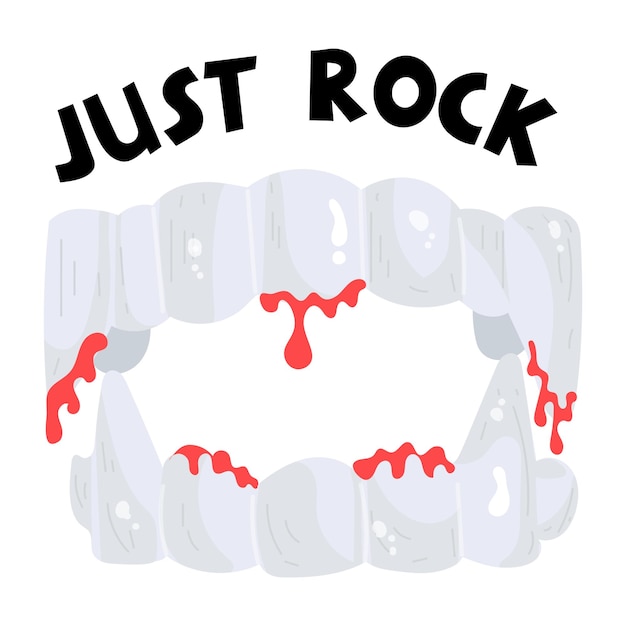 平らなステッカーで牙を表す岩の歯