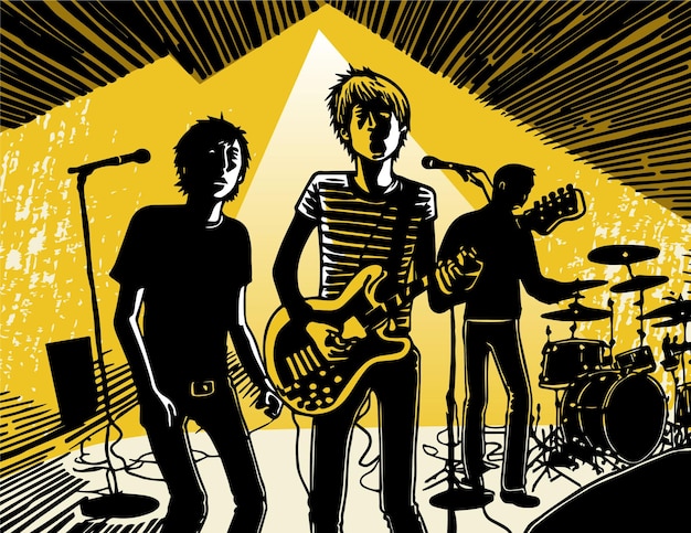 Vector rock trio band illustratie minimalistisch