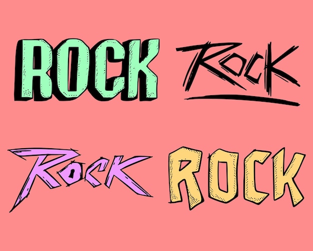 Rock typography illustration colorful set free vector