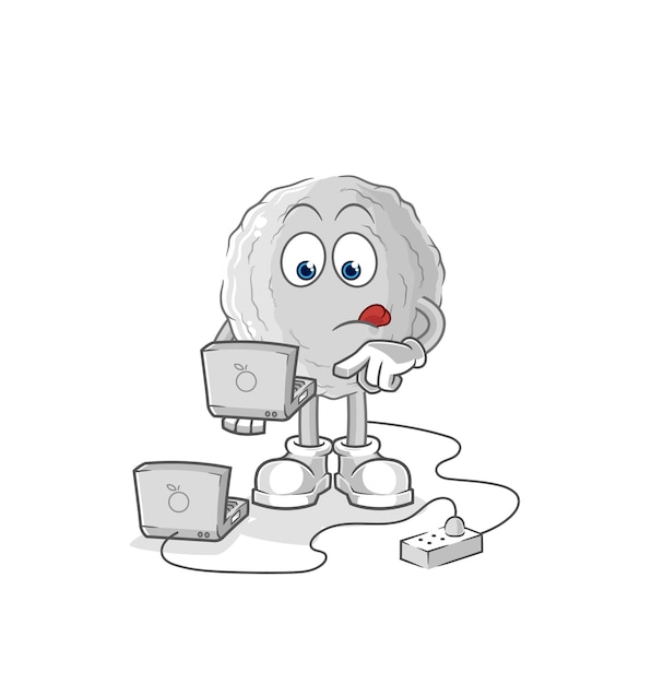 Rock with laptop mascot cartoon vector