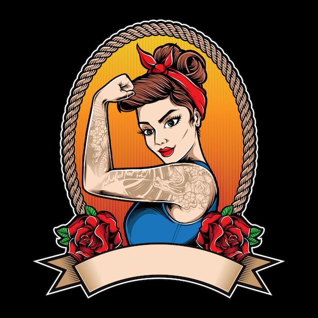 Vettore ragazza rockabilly con tatuaggio