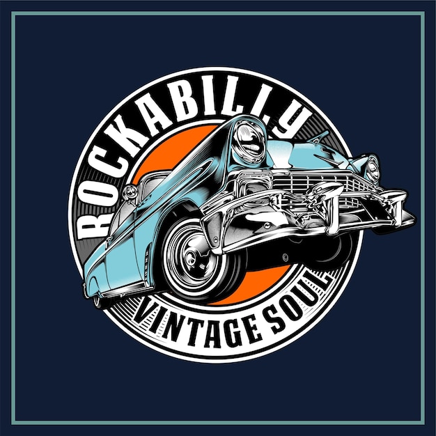 Vector rockabilly with vintage car illustration graphic