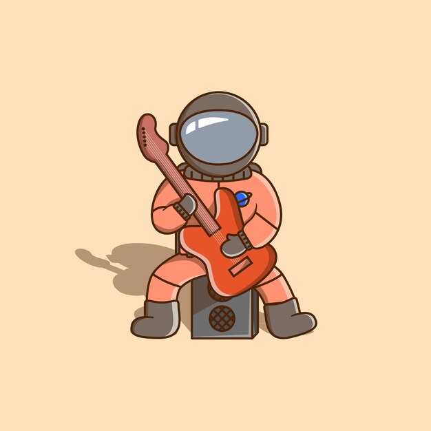 Rocker astronaut gitaar spelen cartoon vectorillustratie