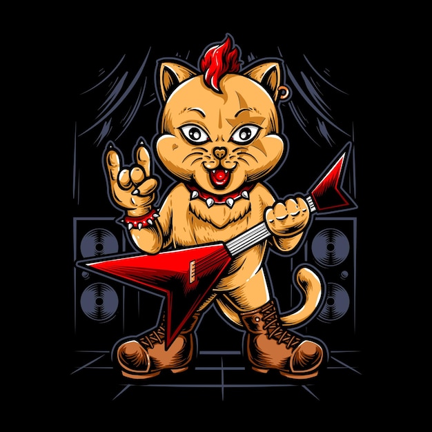 Rocker cat holding guitar vector