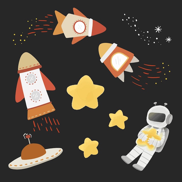 Rocket and Astronaut cute element set