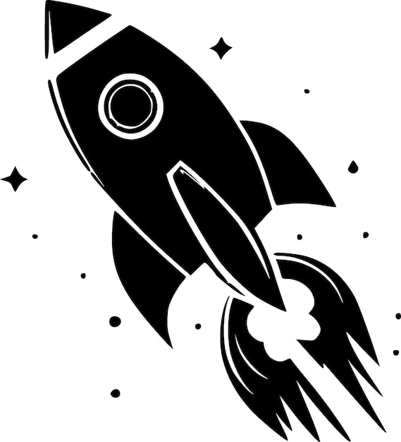 Rocket black and white vector illustration