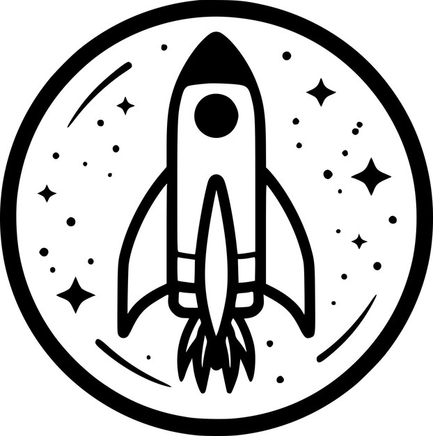 Vector rocket black and white vector illustration