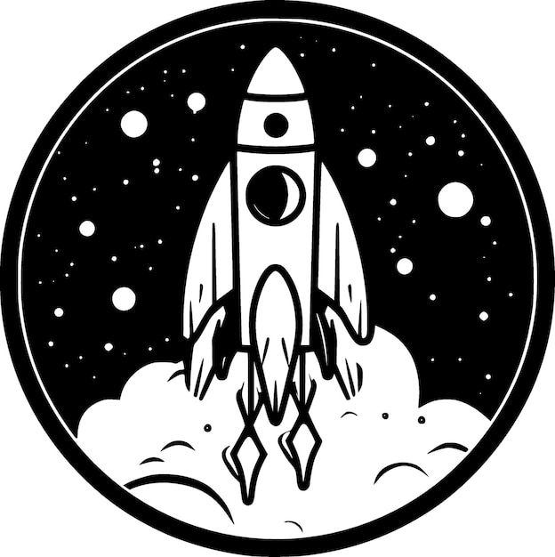 Rocket Black and White Vector illustration