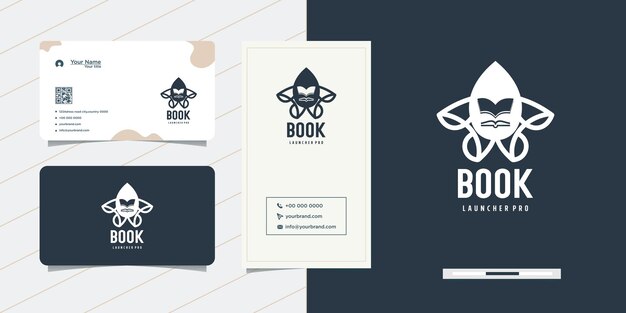 Vector rocket book logo design and business card