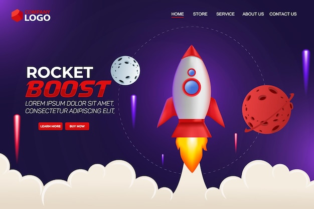 Rocket boost website landing page vector template design