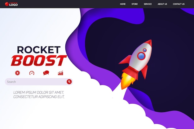 Дизайн векторного шаблона целевой страницы сайта rocket boost