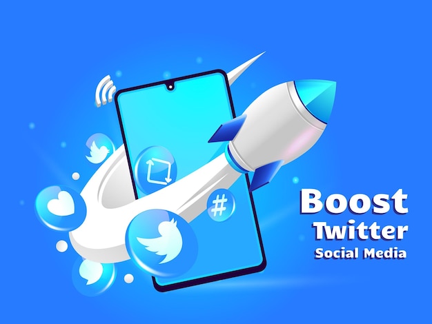 Rocket boosting Twitte digital marketing with smartphone