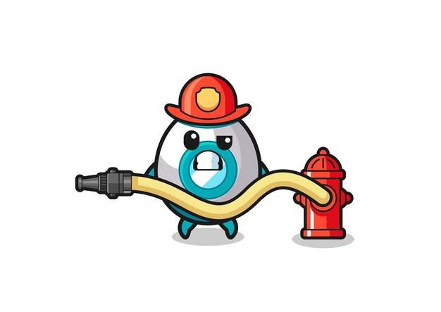 Rocket cartoon as firefighter mascot with water hose cute design