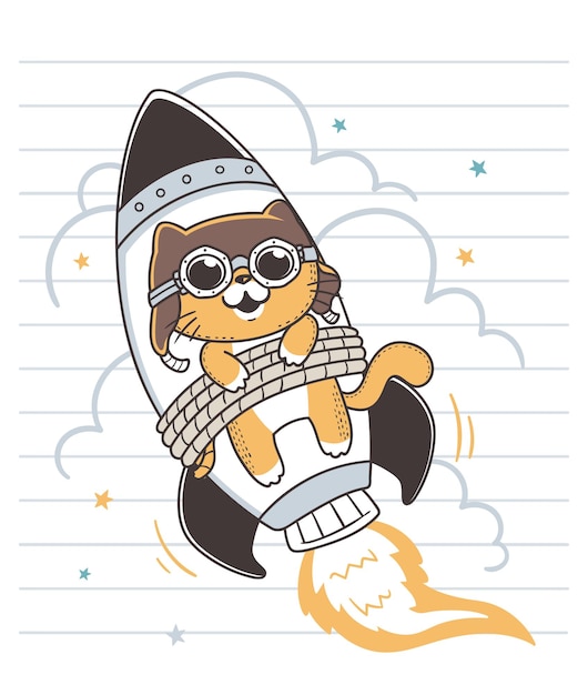 Rocket cat doodle art