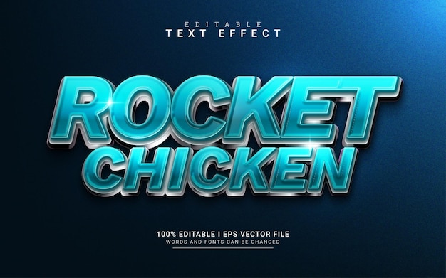 Effetto di testo in stile 3d lucido di pollo a razzo