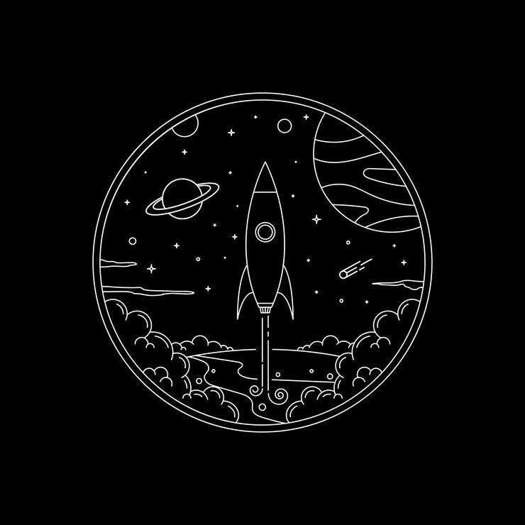 Vector rocket exploring space monoline style design logo illustration