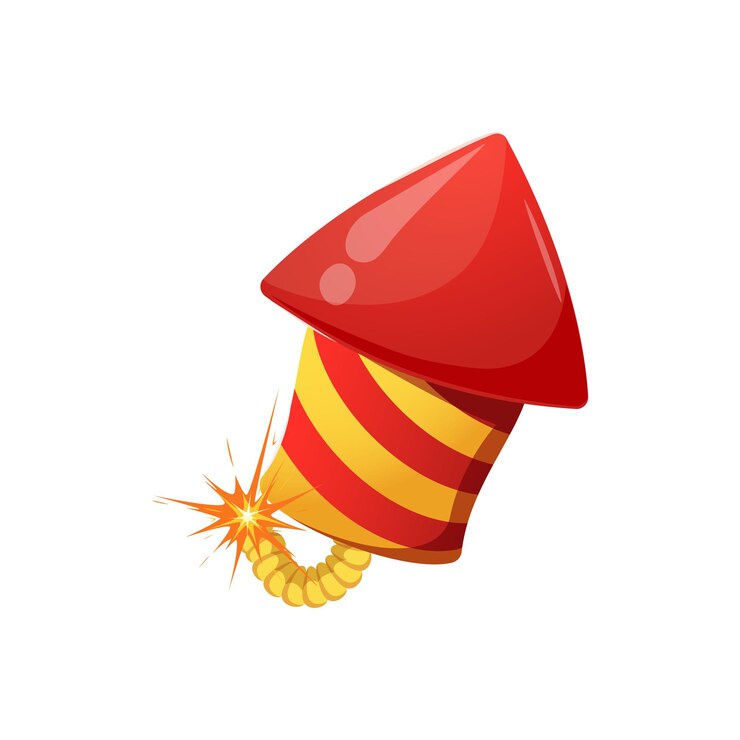Vector rocket fireworks in cartoon style