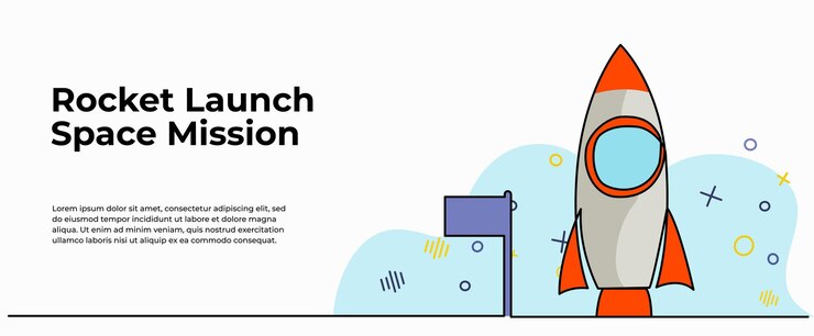 Vector rocket and flag vector illustration space travel design modern flat in continuous line style