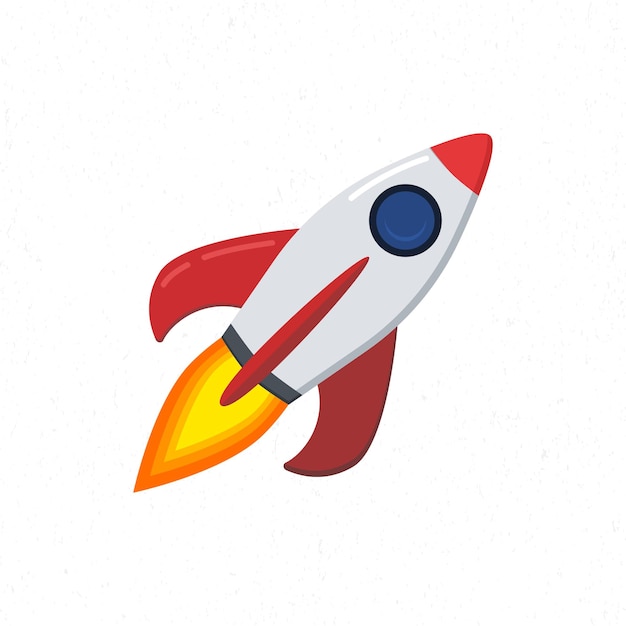 Rocket flat cartoon icon illustration. Sticker design.