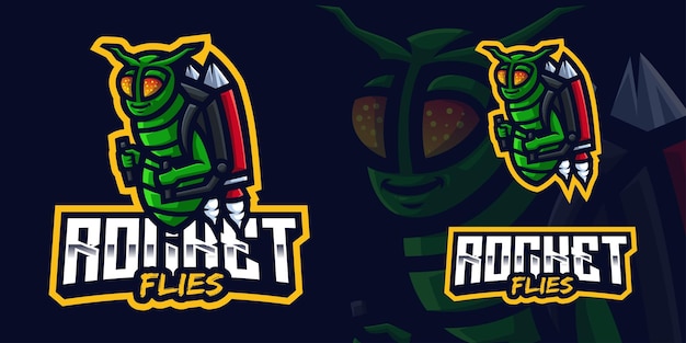 Rocket flies gaming mascot-logo voor esports streamer en community