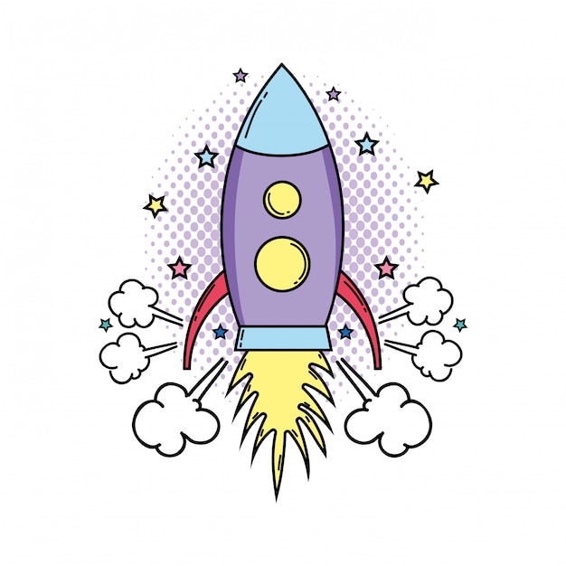 rocket flying pop art style