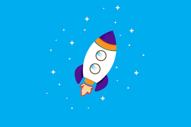 Vector rocket flying in space cartoon vector icon illustration