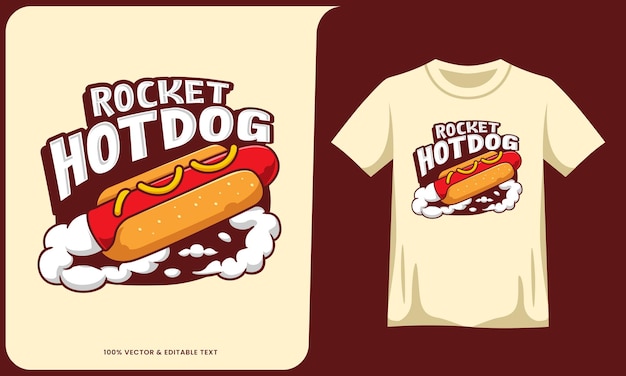 Rocket hotdog cibo logo effetto testo e t-shirt design