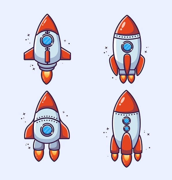 Rocket icon cartoon set collection