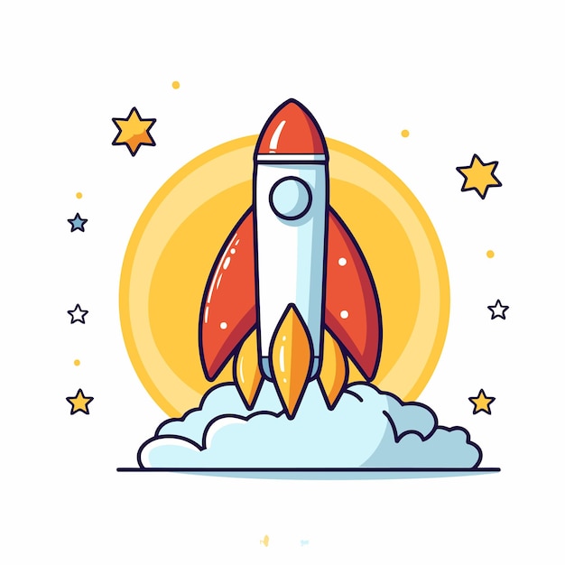 Rocket icon in flat line style Start up business concept Vector illustration