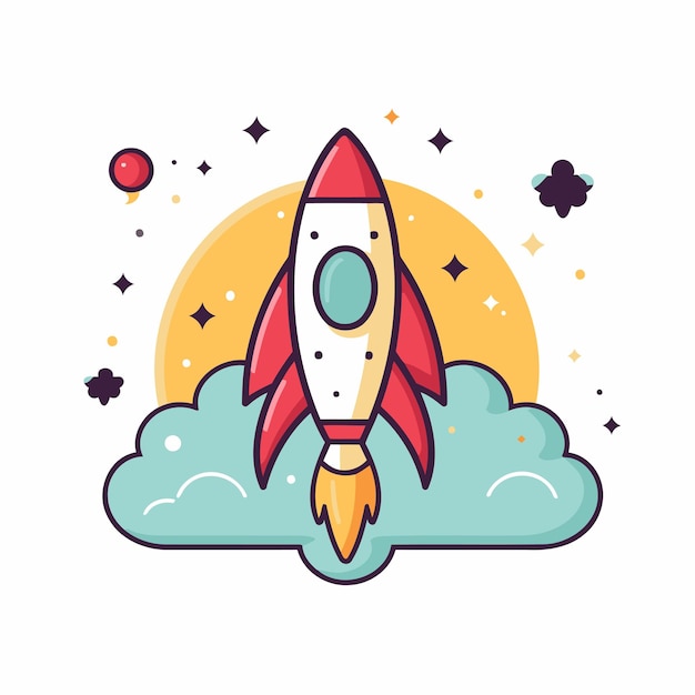 Rocket icon in flat line style Vector illustration on white background