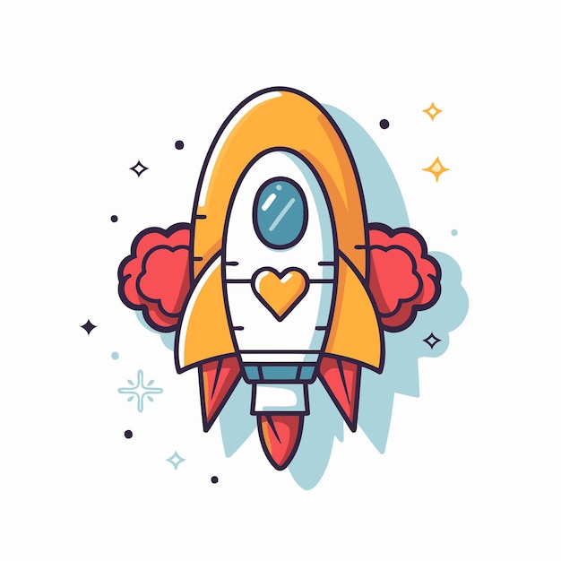 Rocket icon in flat line style vector illustration on white background