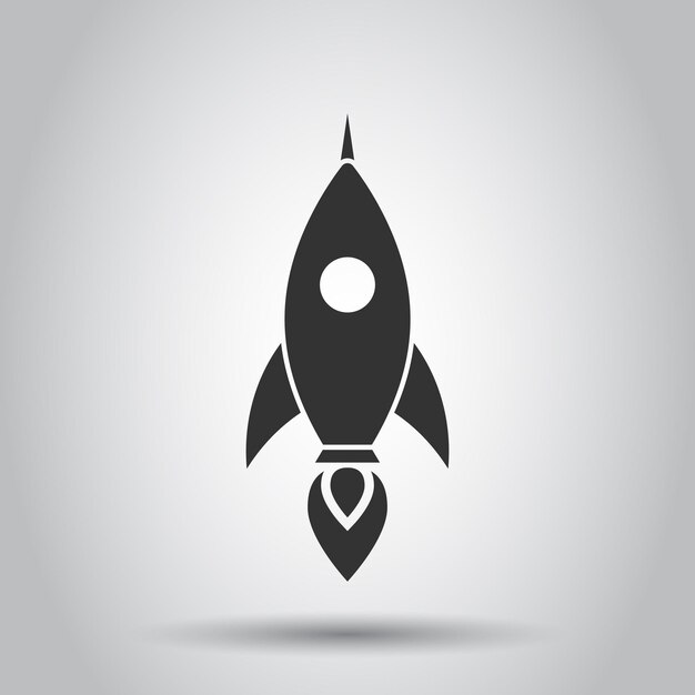 Rocket icon in flat style Spaceship launch vector illustration on white isolated background Sputnik business concept