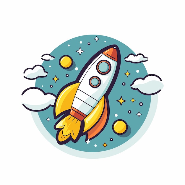 Rocket icon in flat style Vector illustration of rocket on space background