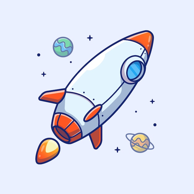 Vector rocket  icon . rocket and planets, space icon  white isolated