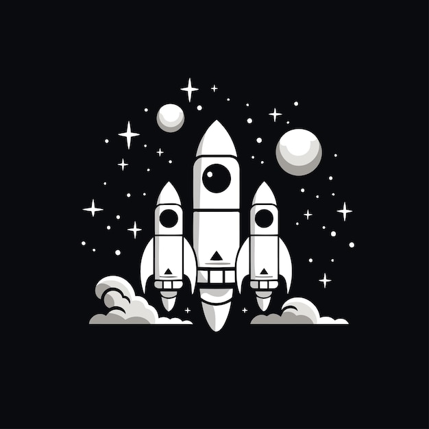 Rocket icon on the space background Vector illustration Flat design