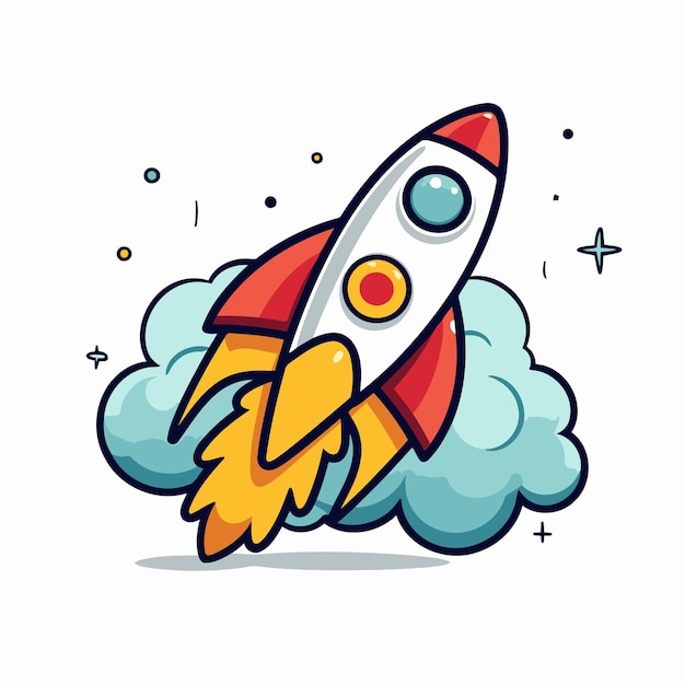 Rocket icon on white background Vector illustration in flat cartoon style