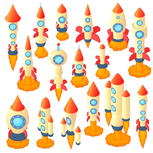 Rocket icons set in cartoon style