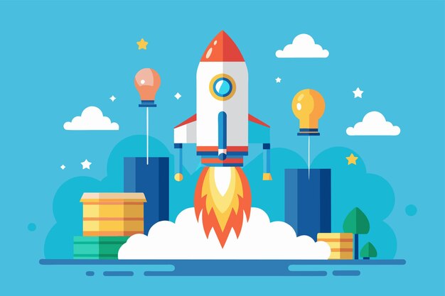 Vector a rocket is ascending rapidly into the sky in a business launch concept business launch simple and minimalist flat vector illustration