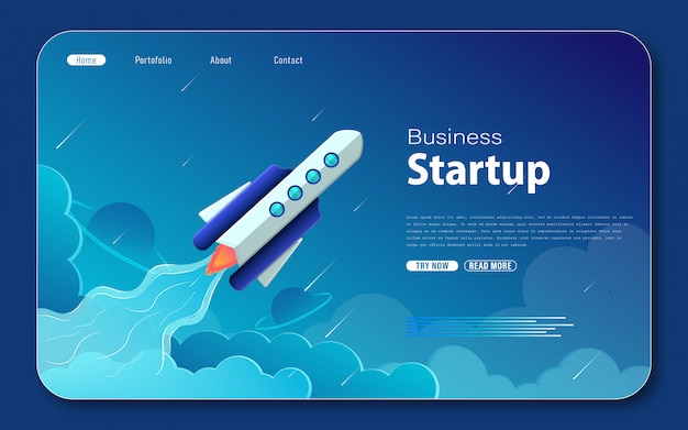 Rocket landing page with blue space